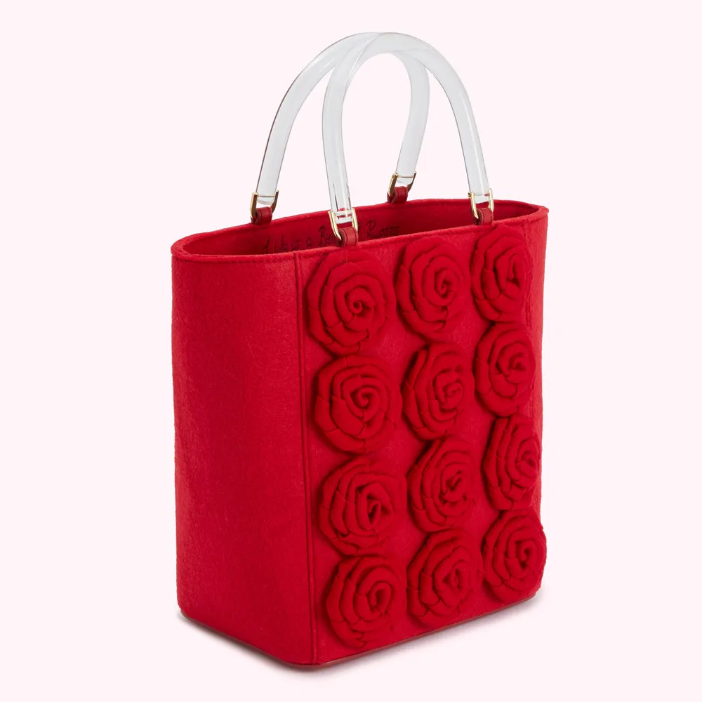 LULU RED LIFE IS A BAG OF ROSES BIBI TOTE