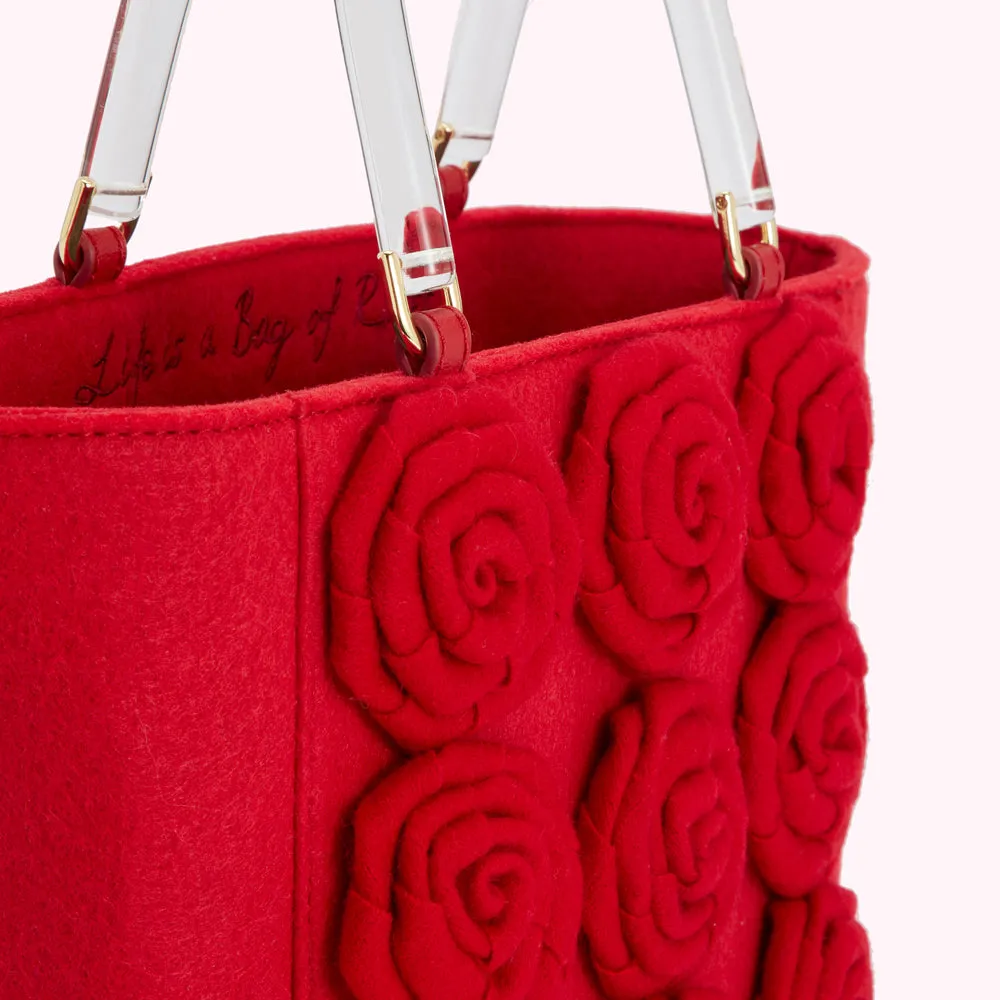 LULU RED LIFE IS A BAG OF ROSES BIBI TOTE
