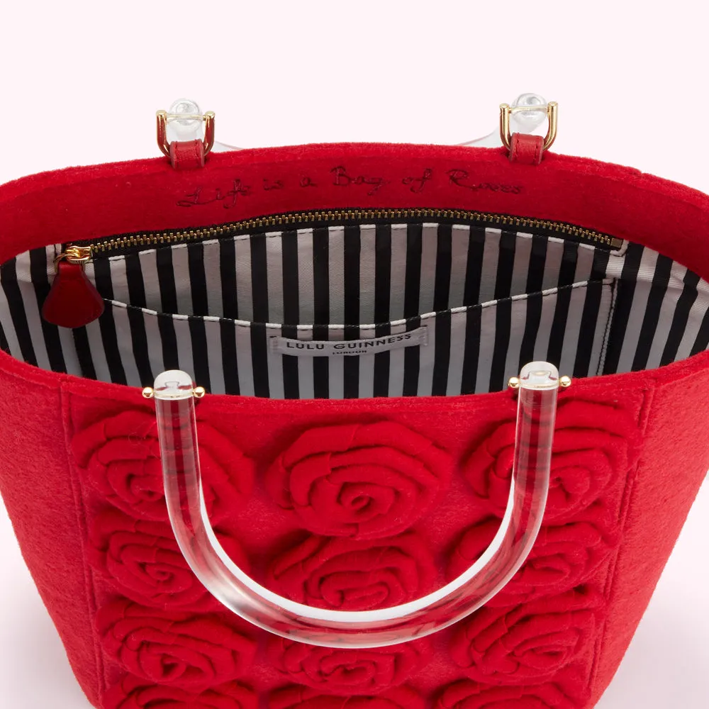 LULU RED LIFE IS A BAG OF ROSES BIBI TOTE