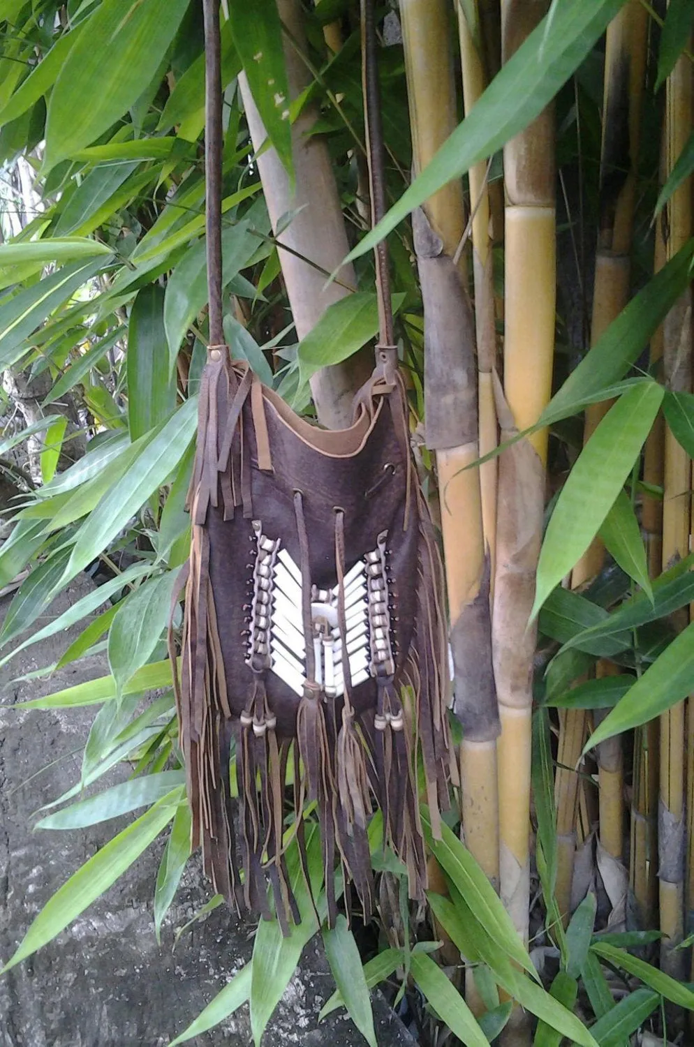 N48P- Antique Brown  Indian leather Handbag, Native American Style bag. Crossbody bag