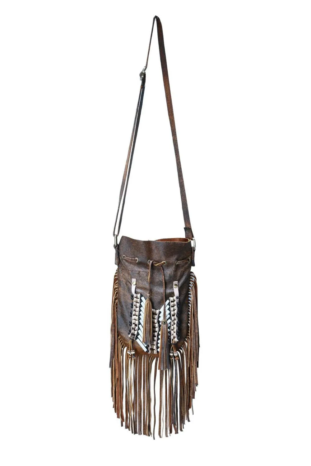 N48P- Antique Brown  Indian leather Handbag, Native American Style bag. Crossbody bag