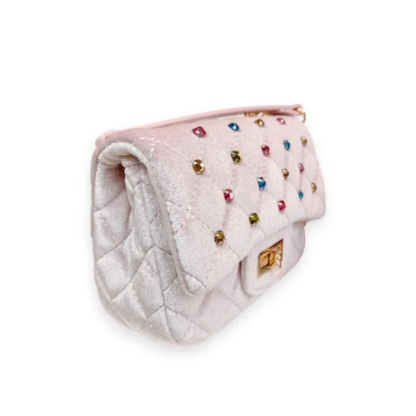 Pink Colorful Gems Velvet Quilted Purse