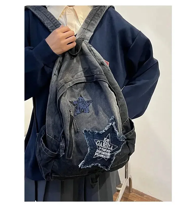 Sohiwoo Bag Women Y2k Harajuku Grunge Backpack Vintage Mochila Patchwork Capacity Ladies Aesthetic Denim Backpacks School Large