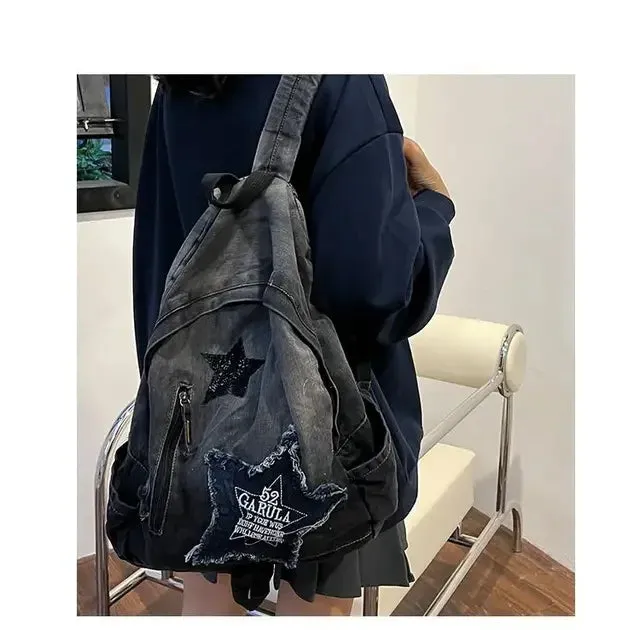 Sohiwoo Bag Women Y2k Harajuku Grunge Backpack Vintage Mochila Patchwork Capacity Ladies Aesthetic Denim Backpacks School Large