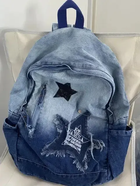 Sohiwoo Bag Women Y2k Harajuku Grunge Backpack Vintage Mochila Patchwork Capacity Ladies Aesthetic Denim Backpacks School Large