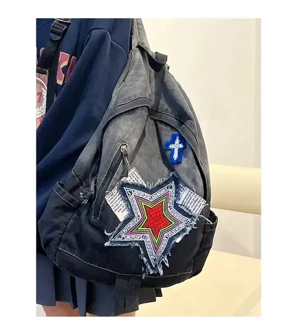 Sohiwoo Bag Women Y2k Harajuku Grunge Backpack Vintage Mochila Patchwork Capacity Ladies Aesthetic Denim Backpacks School Large