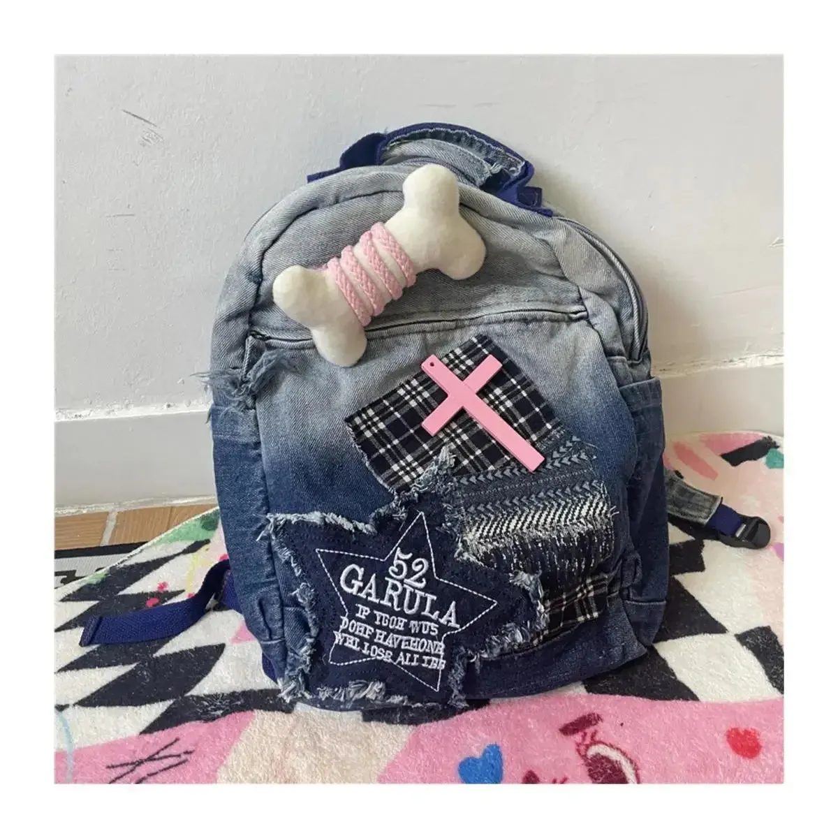 Sohiwoo Bag Women Y2k Harajuku Grunge Backpack Vintage Mochila Patchwork Capacity Ladies Aesthetic Denim Backpacks School Large