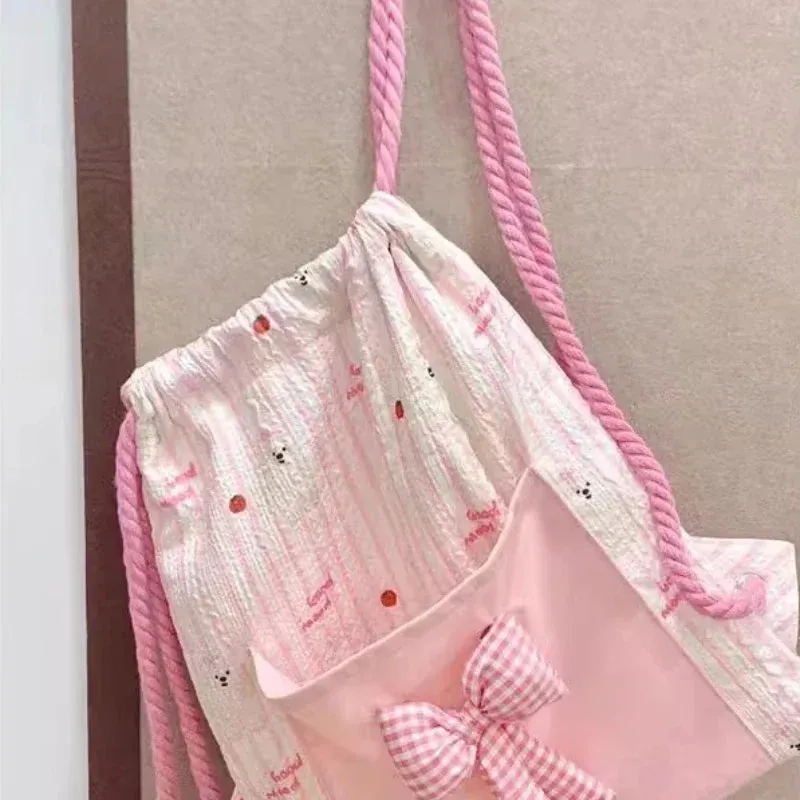 TAVIMART  -  Patchwork Chic Girls Bow Pocket Backpacks Contrast Color Striped Kawaii Backpack Sweet Women Students Y2k Aesthetic Schoolbags