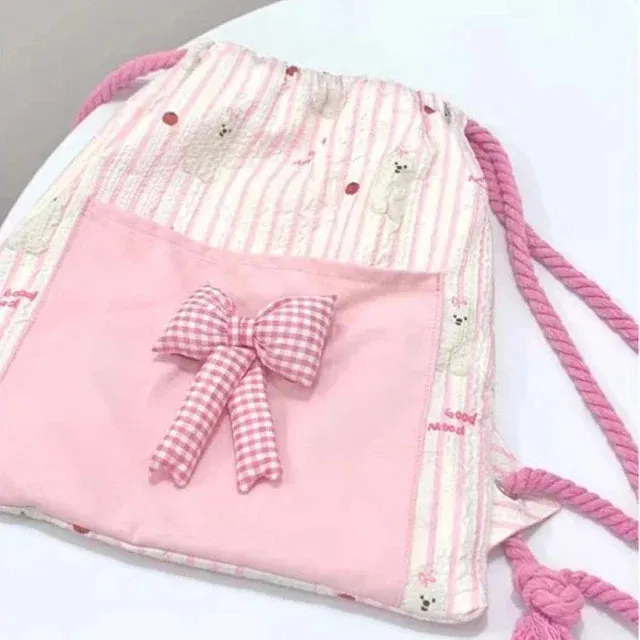 TAVIMART  -  Patchwork Chic Girls Bow Pocket Backpacks Contrast Color Striped Kawaii Backpack Sweet Women Students Y2k Aesthetic Schoolbags