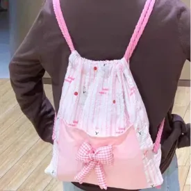 TAVIMART  -  Patchwork Chic Girls Bow Pocket Backpacks Contrast Color Striped Kawaii Backpack Sweet Women Students Y2k Aesthetic Schoolbags