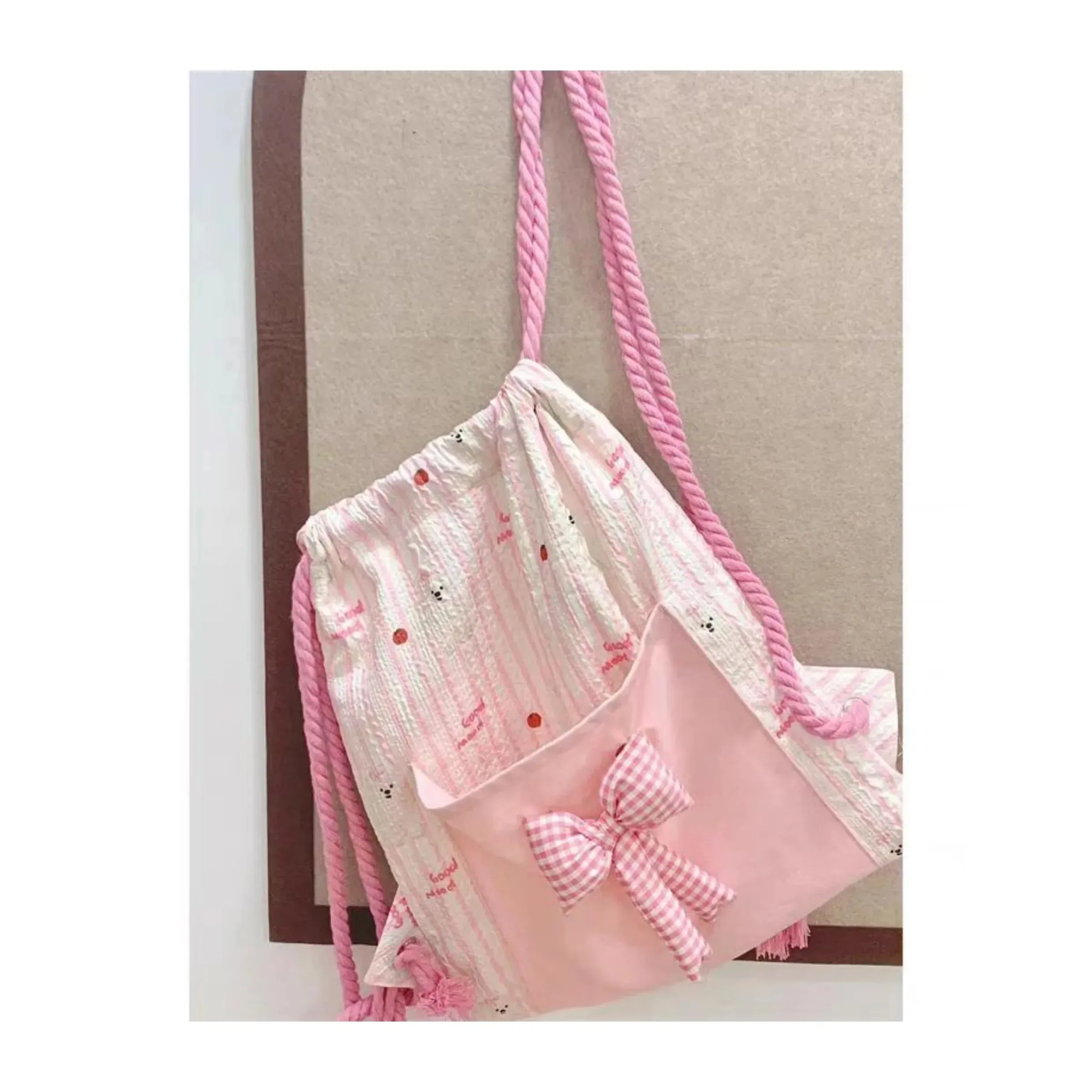 TAVIMART  -  Patchwork Chic Girls Bow Pocket Backpacks Contrast Color Striped Kawaii Backpack Sweet Women Students Y2k Aesthetic Schoolbags
