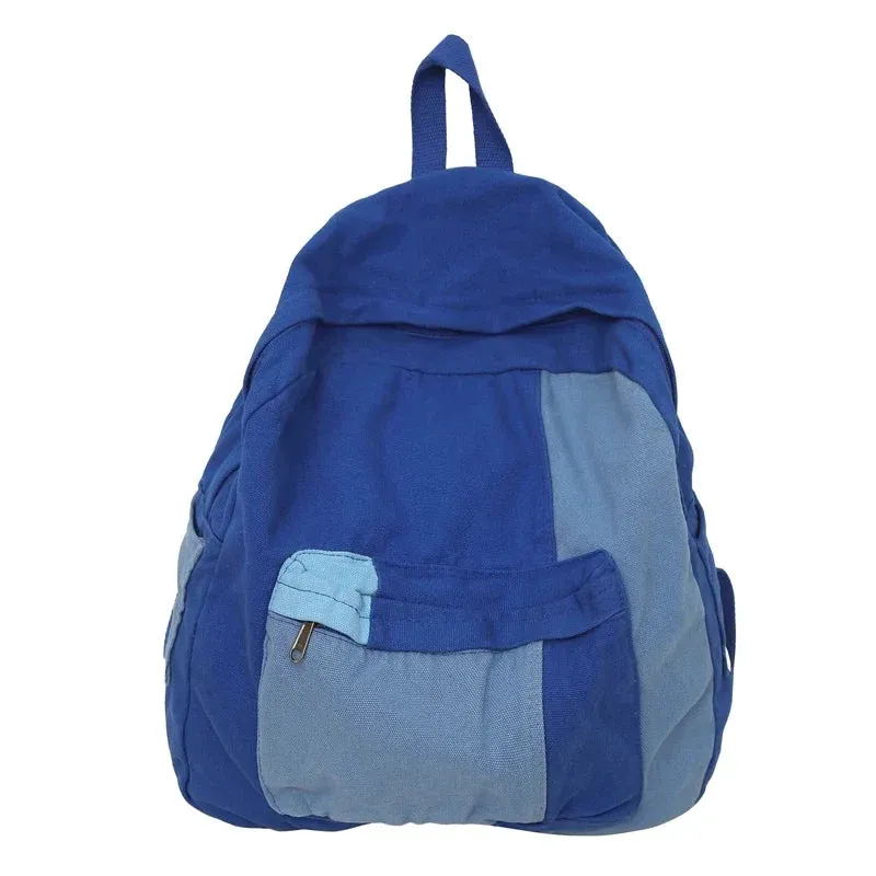 Uniwim Canvas Women's Backpack Vintage Shoulders Bag College Knapsack Patchwork Packbag Travel Rucksack Student Mochila Y2K Book Bag