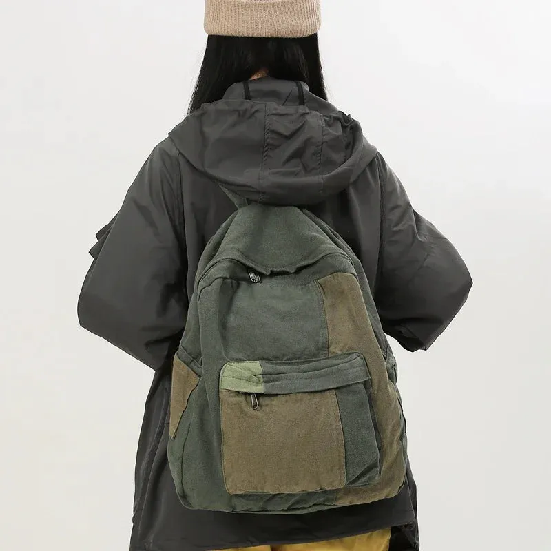 Uniwim Canvas Women's Backpack Vintage Shoulders Bag College Knapsack Patchwork Packbag Travel Rucksack Student Mochila Y2K Book Bag