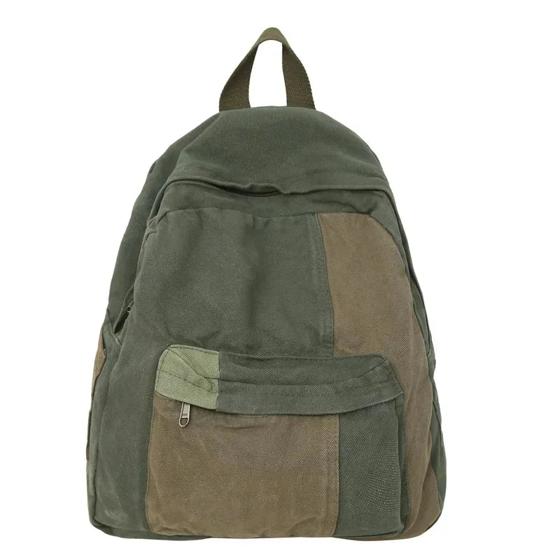 Uniwim Canvas Women's Backpack Vintage Shoulders Bag College Knapsack Patchwork Packbag Travel Rucksack Student Mochila Y2K Book Bag
