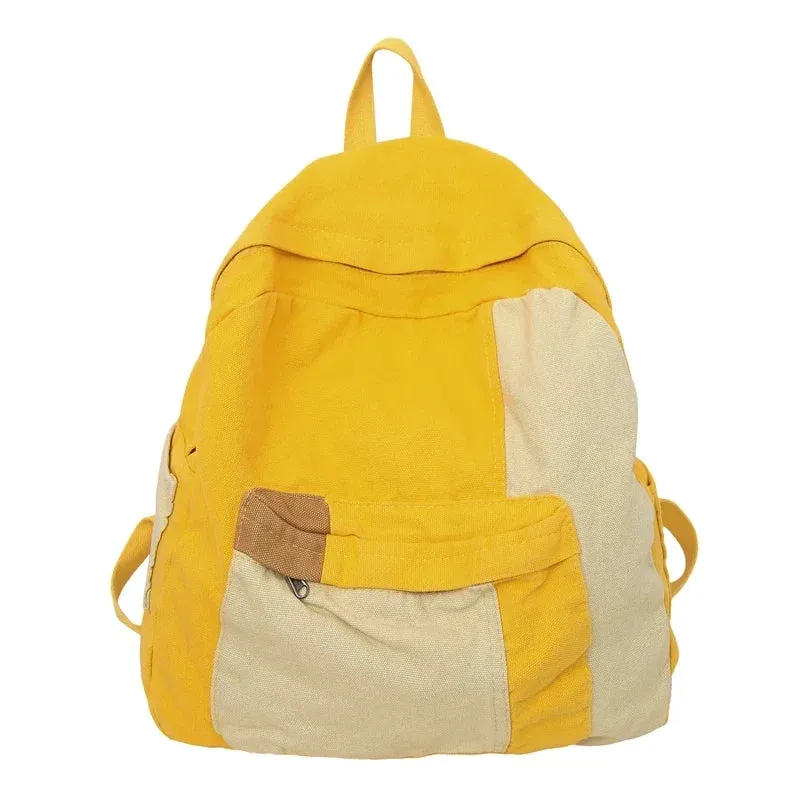 Uniwim Canvas Women's Backpack Vintage Shoulders Bag College Knapsack Patchwork Packbag Travel Rucksack Student Mochila Y2K Book Bag