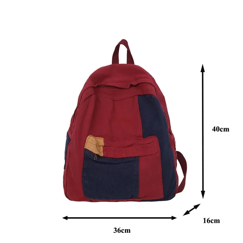 Uniwim Canvas Women's Backpack Vintage Shoulders Bag College Knapsack Patchwork Packbag Travel Rucksack Student Mochila Y2K Book Bag