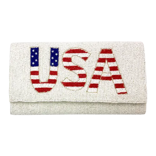 USA Patriotic Beaded Crossbody Clutch Purse