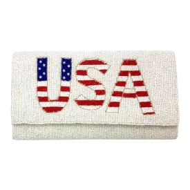 USA Patriotic Beaded Crossbody Clutch Purse