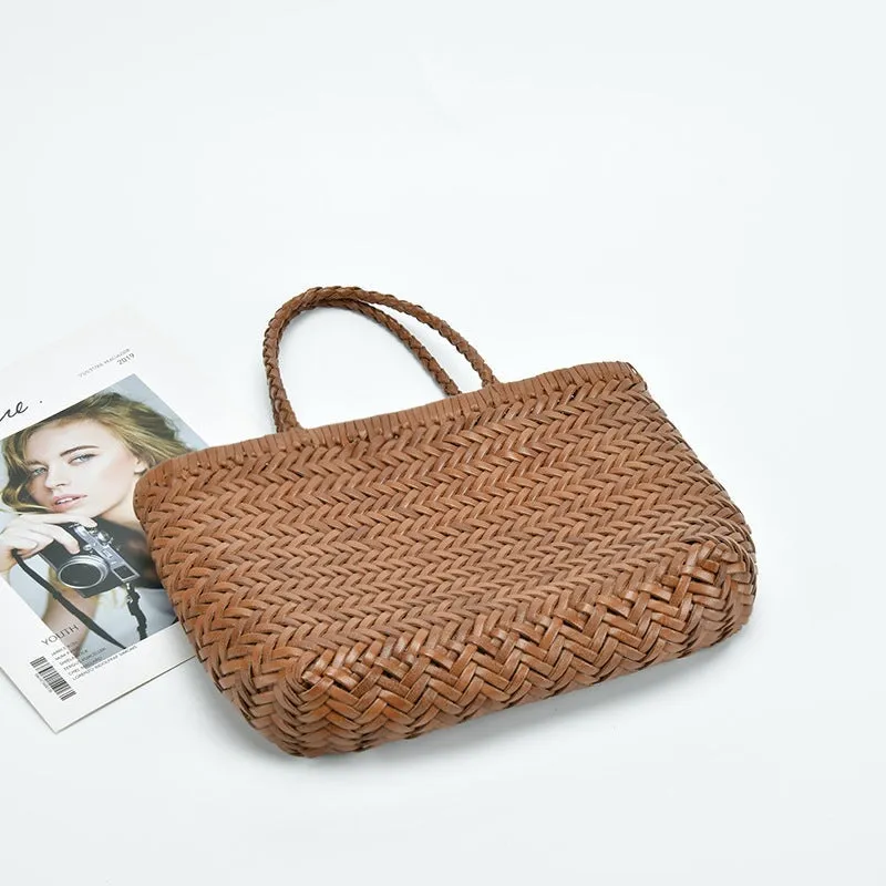 Vintage Pure Handmade Cowhide Small Woven Bag